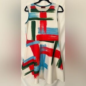 Abstract Brushstroke Sleeveless Dress in White, Red, Blue, Green
